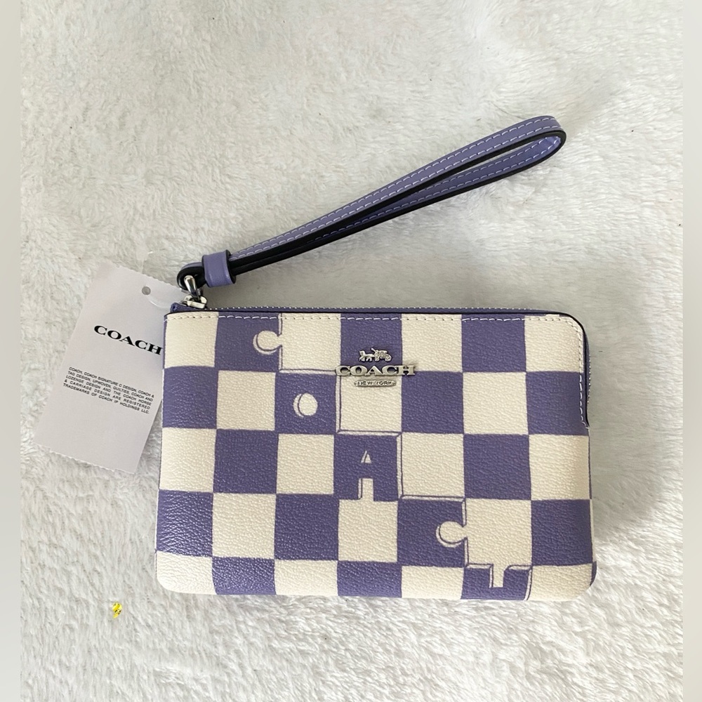 NWT Coach corner zip checkerboard wristlet